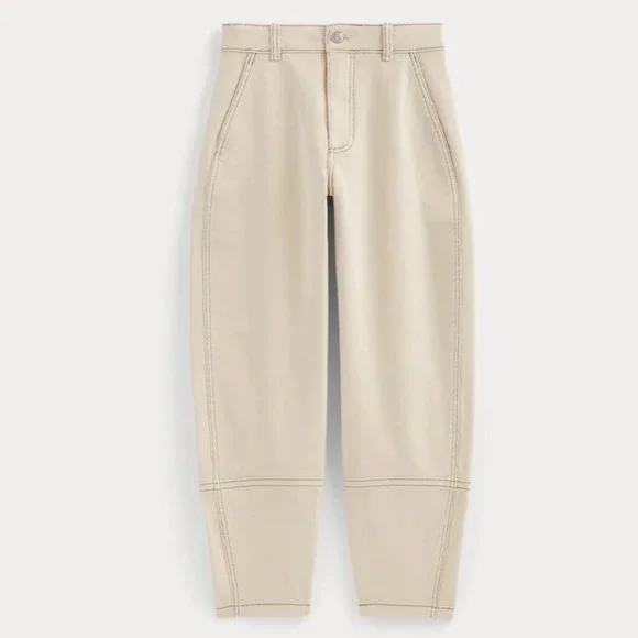 Everlane Utility Barrel Pant Bone White Contrast Stitch High Rise Size 16 - Picture 4 of 8
